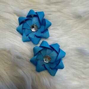 SET of 3" Antique Blue Ribbon Flower Bows  7660  Handmade NWT Boutique